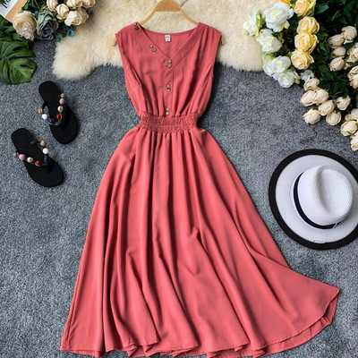 Rochie moderna de dama lunga cu nasturi si elastic