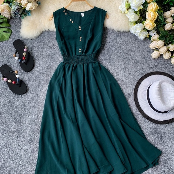 Rochie moderna de dama lunga cu nasturi si elastic