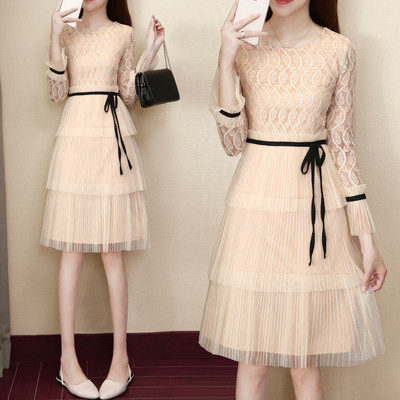 Rochie actuală de damă cu mâneci lungi în două culori - roz și albastru