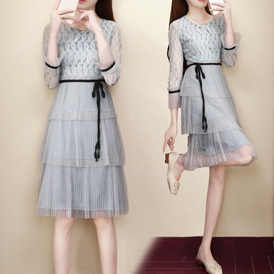 Rochie actuală de damă cu mâneci lungi în două culori - roz și albastru