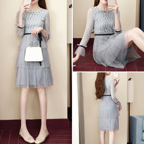 Rochie actuală de damă cu mâneci lungi în două culori - roz și albastru