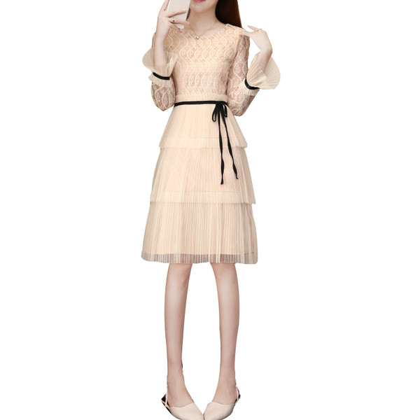 Rochie actuală de damă cu mâneci lungi în două culori - roz și albastru