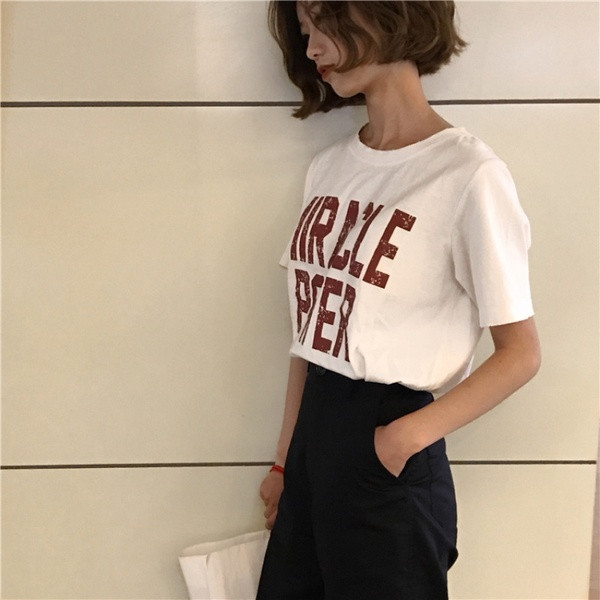 Bluză casual de damă cu inscripție și mâneci scurte în două culori