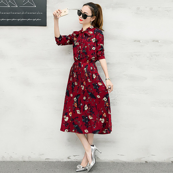 Rochie lunga de dama actuala cu model floral in trei culori