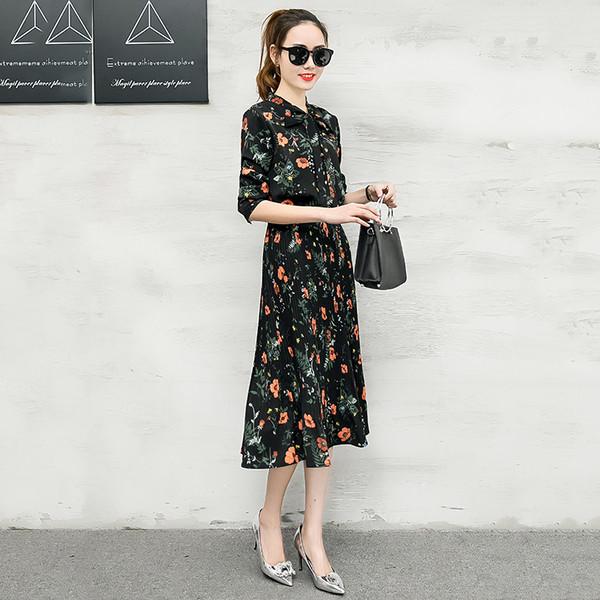 Rochie lunga de dama actuala cu model floral in trei culori