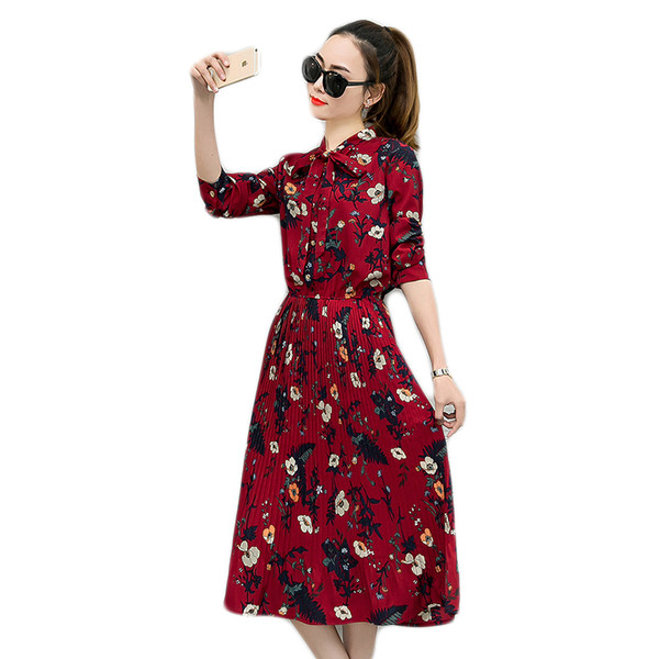 Rochie lunga de dama actuala cu model floral in trei culori