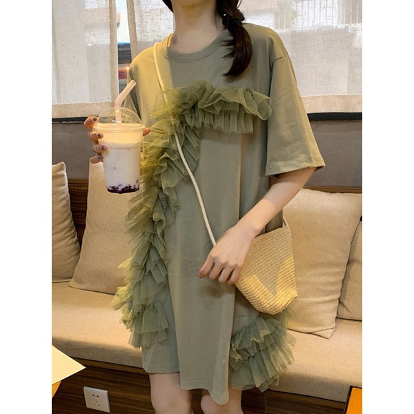 Rochie de dama moderna cu dantela in doua culori