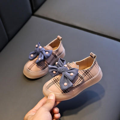 Pantofi casual copii in carouri cu panglica in mai multe culori