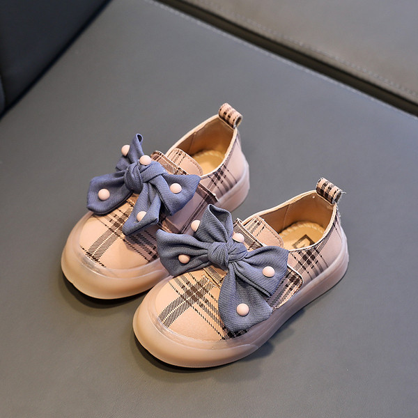 Pantofi casual copii in carouri cu panglica in mai multe culori