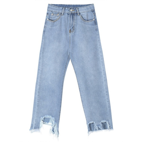 Blugi lungi de dama moderni cu talie inalta si motiv rupt