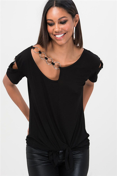 Tricou casual dama cu element metalic in negru