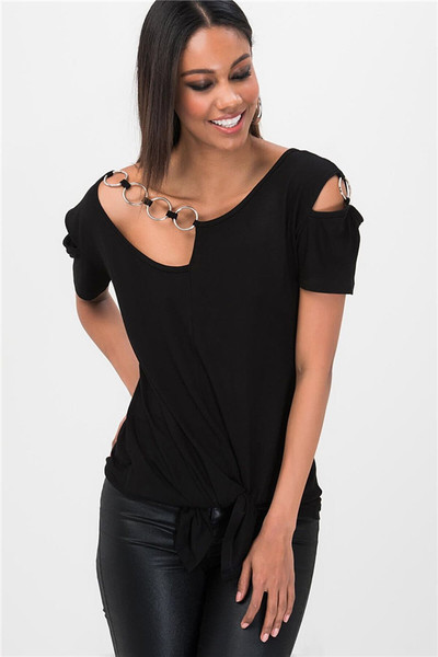 Tricou casual dama cu element metalic in negru