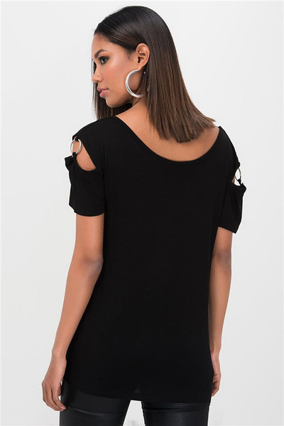 Tricou casual dama cu element metalic in negru