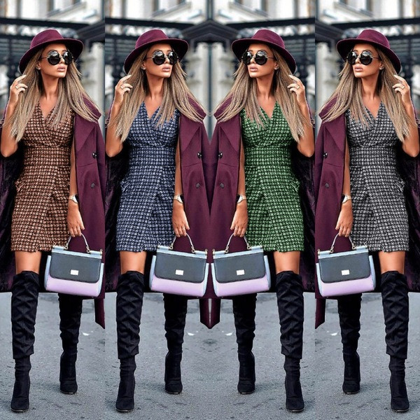 Rochie modernă de damă cu decolteu în V în patru culori