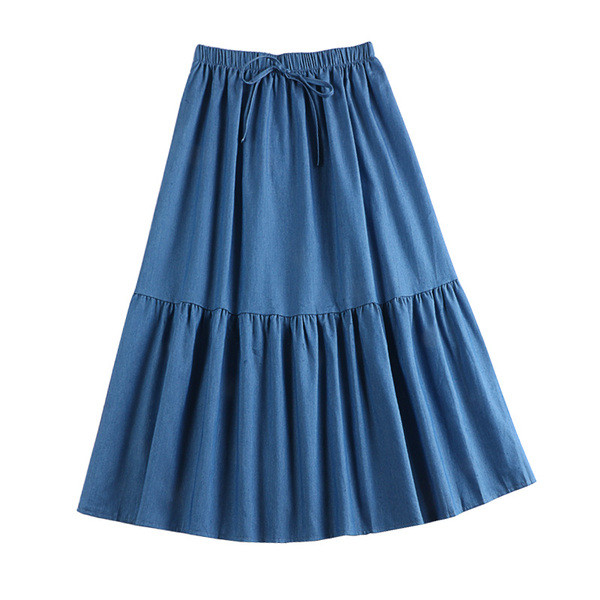 Дамска модерна пола в син цвят с връзки