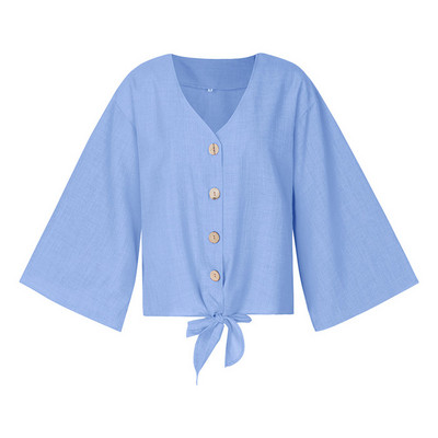 Bluza casual de dama cu maneci lungi si cravate in doua culori