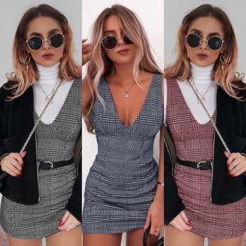 Rochie dama in carouri cu decolteu in V in trei culori