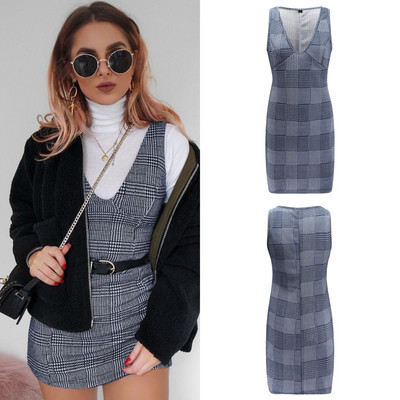 Rochie dama in carouri cu decolteu in V in trei culori