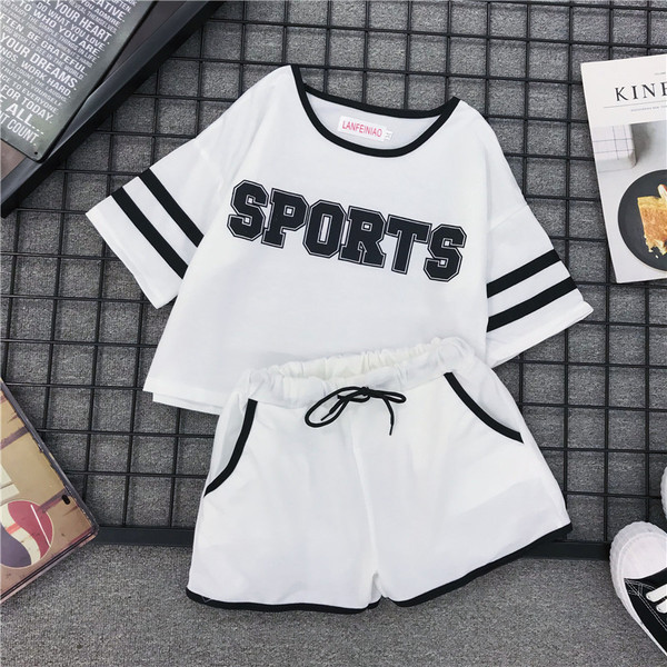 Set de damă sport-casual din două părți cu inscripție alb-negru