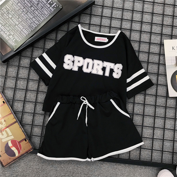 Set de damă sport-casual din două părți cu inscripție alb-negru