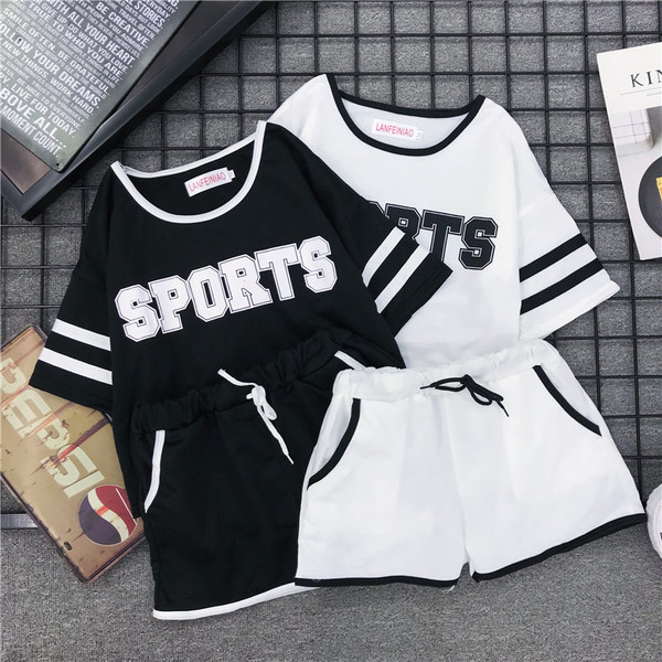 Set de damă sport-casual din două părți cu inscripție alb-negru