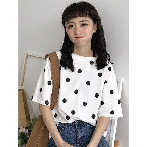 Tricou de dama modern in doua culori cu maneca scurta si decolteu O