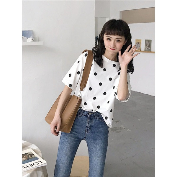 Tricou de dama modern in doua culori cu maneca scurta si decolteu O