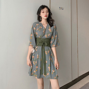 Rochie casual de dama cu model floral cu decolteu in V