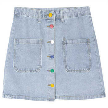Fusta de dama moderna din denim cu buzunar si nasturi colorati