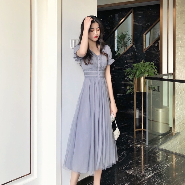 Rochie de dama actuala in doua culori - albastru si roz