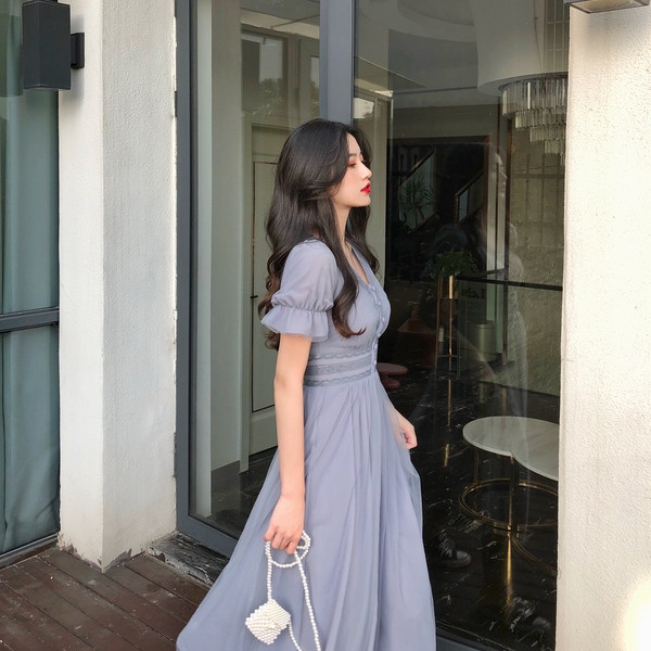 Rochie de dama actuala in doua culori - albastru si roz