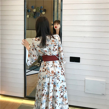 Rochie lunga de dama actuala cu talie inalta cu model floral