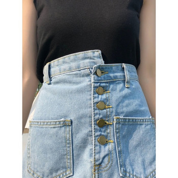 Fusta de dama moderna din denim lunga cu nasturi si buzunar