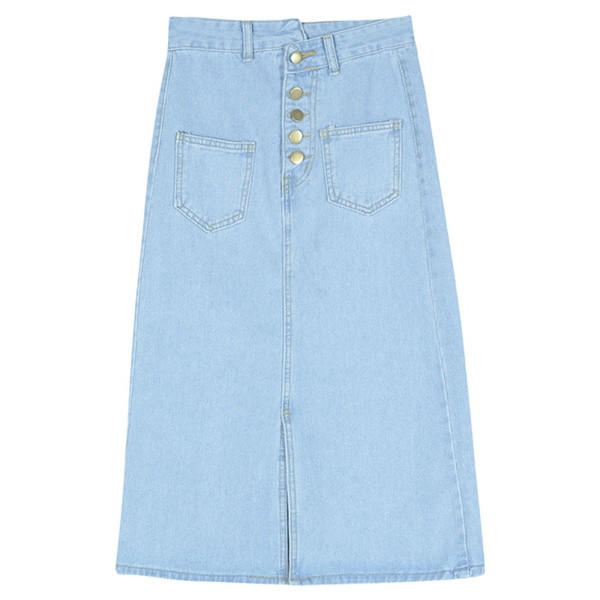 Fusta de dama moderna din denim lunga cu nasturi si buzunar