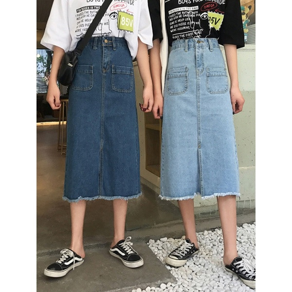 Fusta de dama moderna din denim cu buzunar si talie inalta