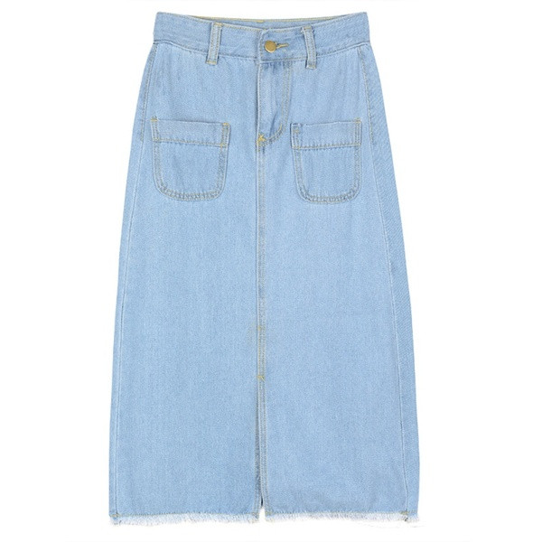 Fusta de dama moderna din denim cu buzunar si talie inalta