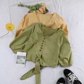 Bluza de dama in patru culori cu decolteu in V si nasturi