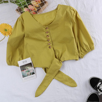 Bluza de dama in patru culori cu decolteu in V si nasturi