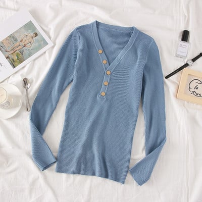 Bluza de dama model nou cu nasturi si decolteu in V - mai multe culori