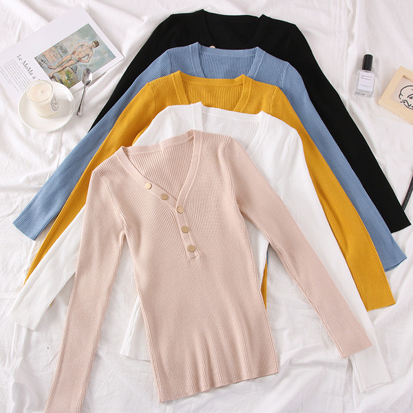 Bluza de dama model nou cu nasturi si decolteu in V - mai multe culori