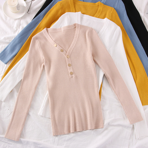 Bluza de dama model nou cu nasturi si decolteu in V - mai multe culori