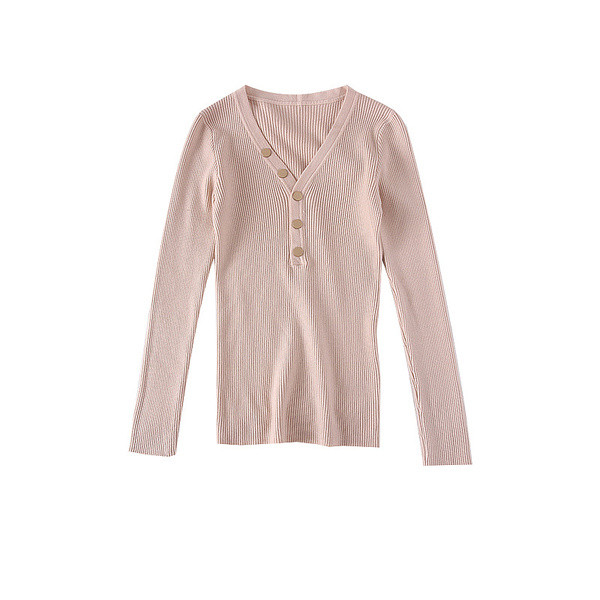 Bluza de dama model nou cu nasturi si decolteu in V - mai multe culori