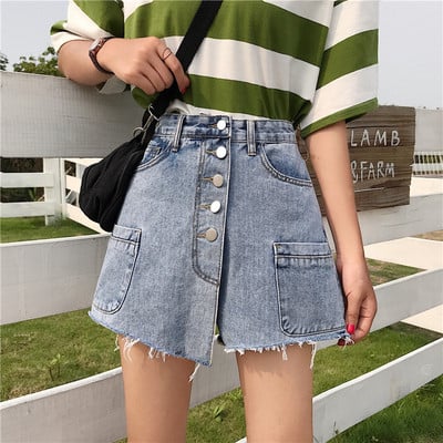 Blugi scurti moderni de dama cu nasturi si talie inalta