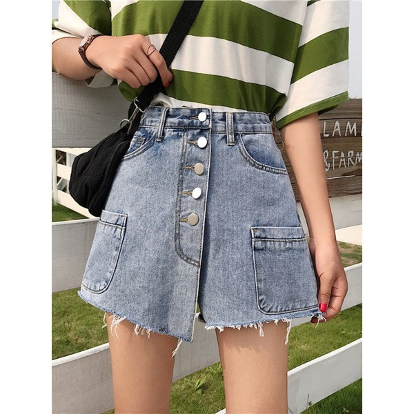 Blugi scurti moderni de dama cu nasturi si talie inalta