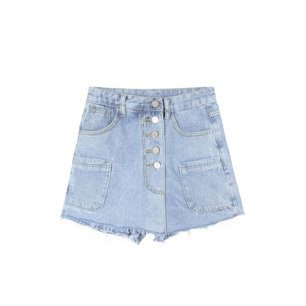 Blugi scurti moderni de dama cu nasturi si talie inalta