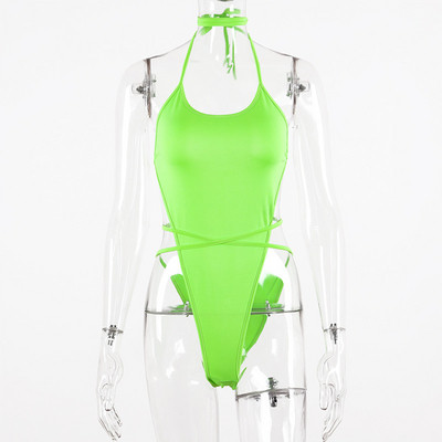 Γυναικείο ολόσωμο μαγιό με κορδόνια  σε πορτοκαλί και πράσινο χρώμα