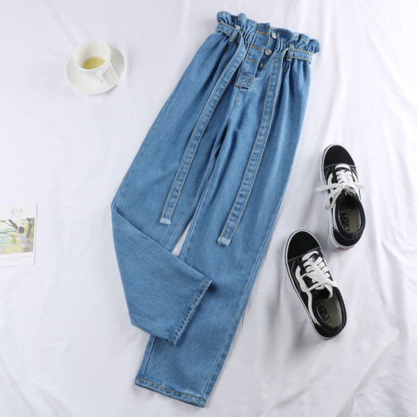 Blugi de dama moderni in albastru cu nasturi