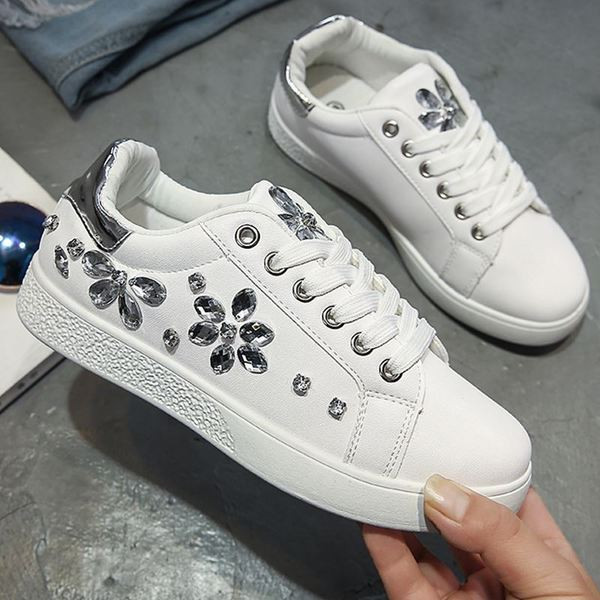 Adidași moderni de damă cu pietre în alb, roz și negru