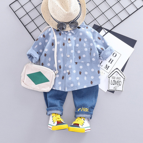 Set bebe model nou pentru baieti camasa + blugi