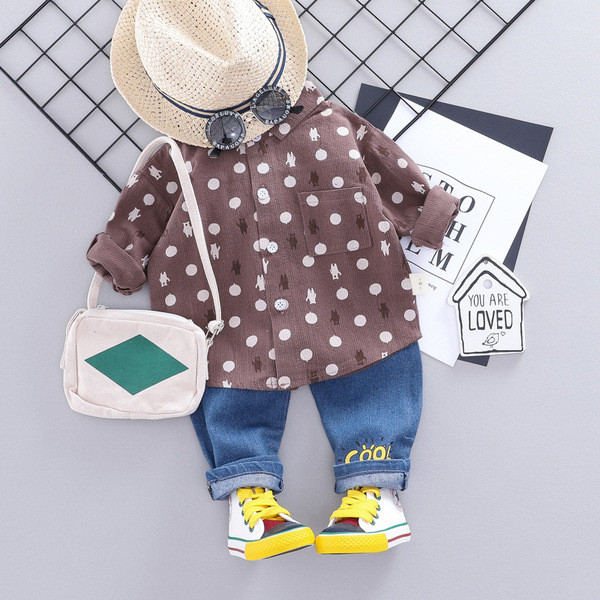 Set bebe model nou pentru baieti camasa + blugi